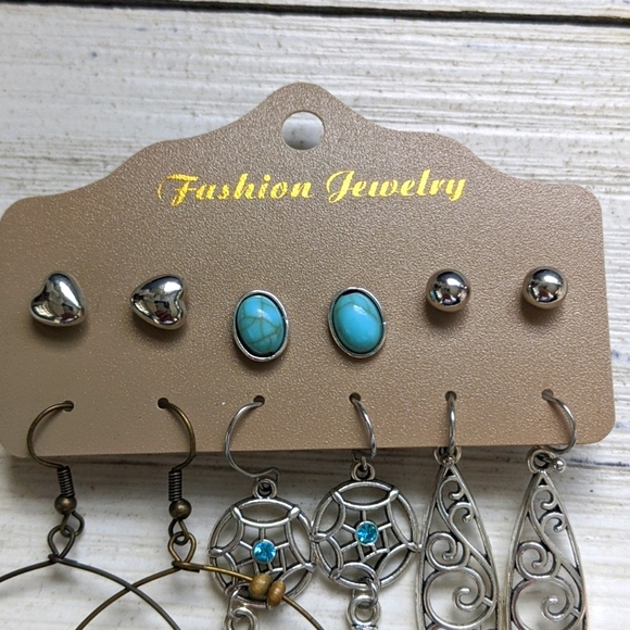 Bohemian Southwestern Earrings Silver Plated Set - Picture 5 of 9